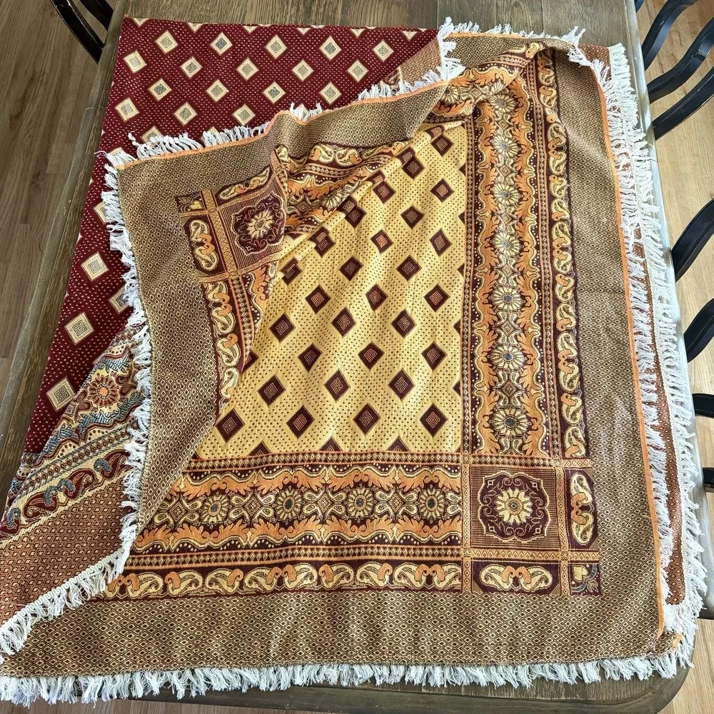 Tufail Tex Multan Pakistan Bed‎ Cover & Sham Fringe Red Gold Boho Indie Tapestry